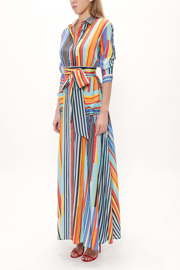 Turquoise Pocket and elastic maxi dress92878