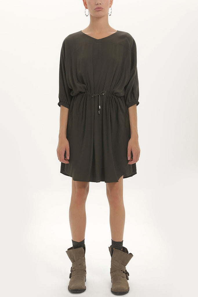 Khaki Lace-up wide cut mini dress 92407