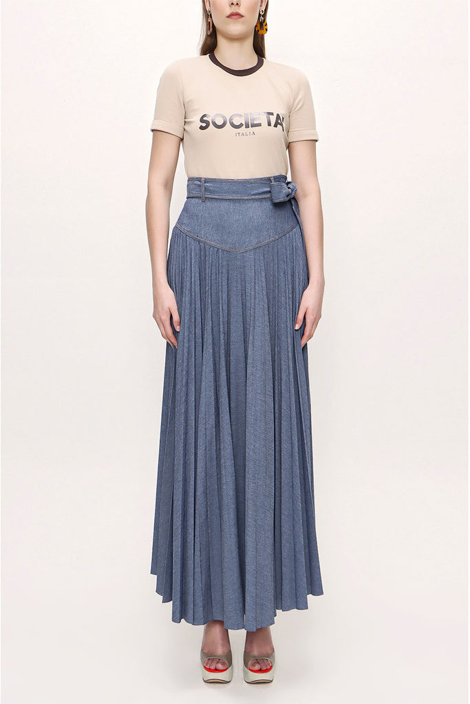 Navy Blue Pleated belted skirt 81187