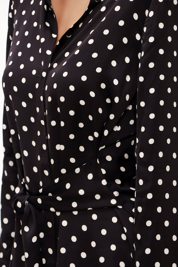 Spotted Lacu up wide cut poplin shirt 10723