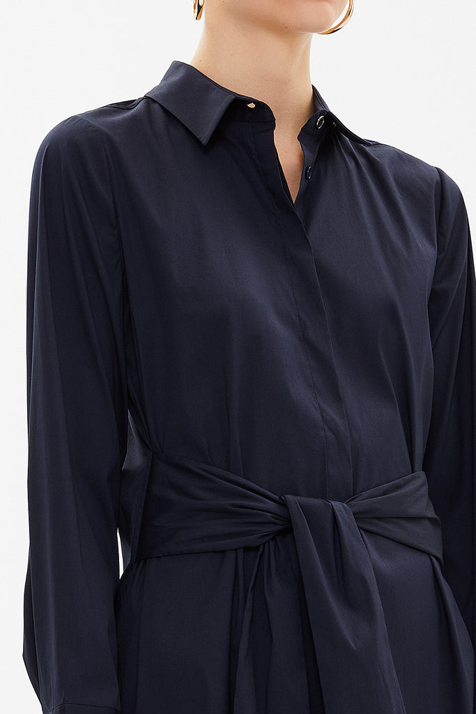 Navy Blue Lacu up wide cut poplin shirt 10723