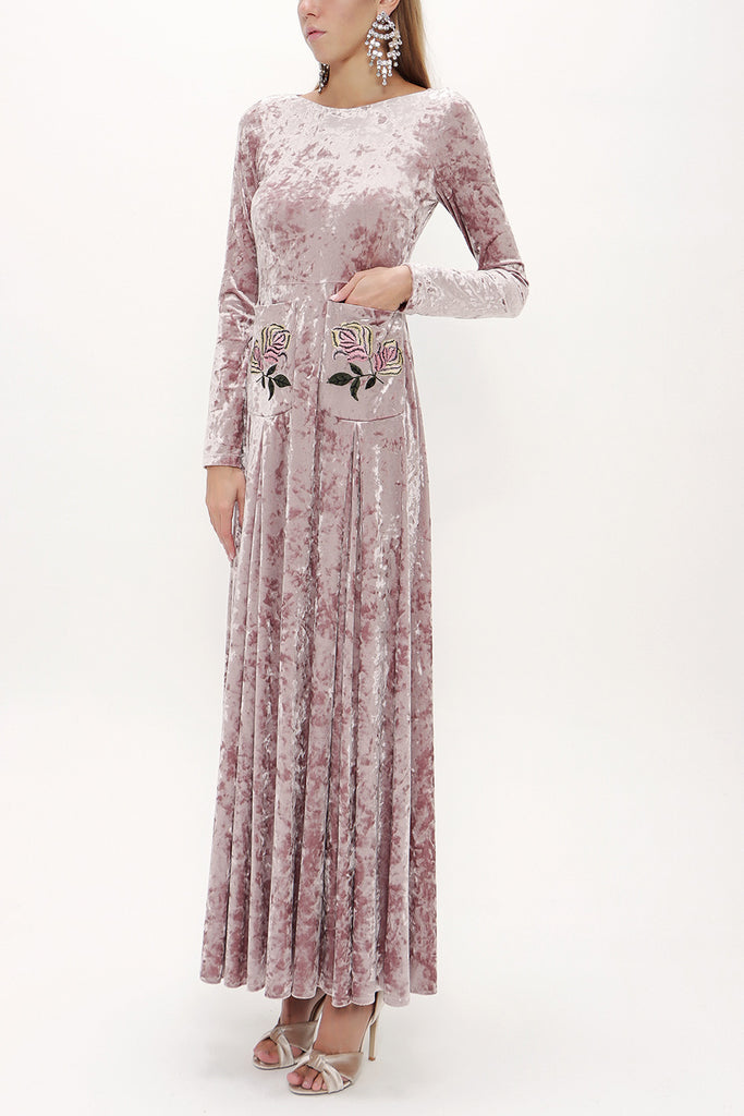 Salmon Embroidered velvet maxi dress 92135