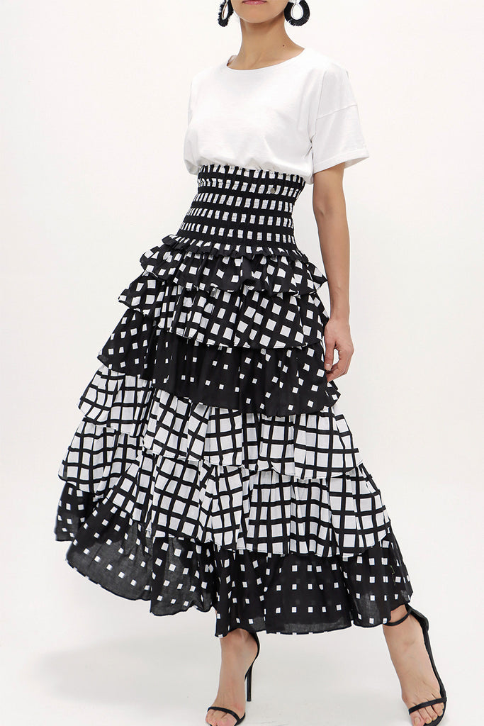 Black White Ruffled maxi skirt   81157