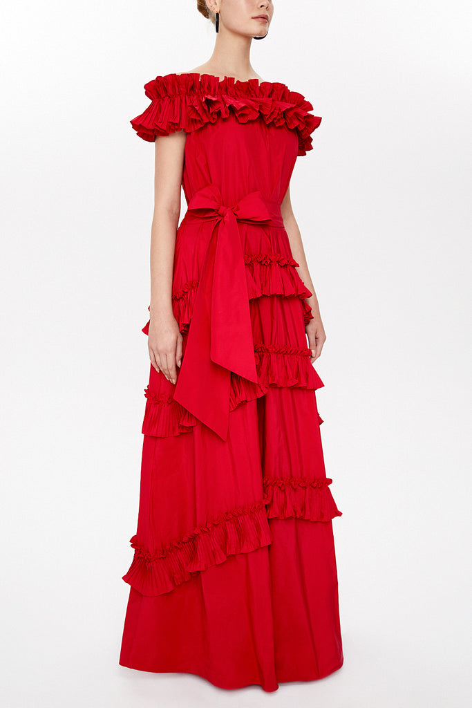 Red Off shoulder maxi dress 93127