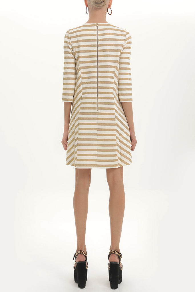 Ecru Zipped, striped knit mini dress 91450