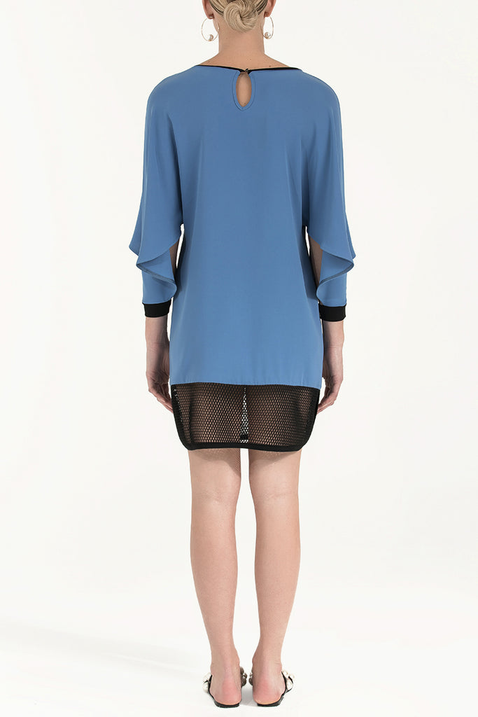 Blue Black Net fabric mix  strappy  mini dress  91436