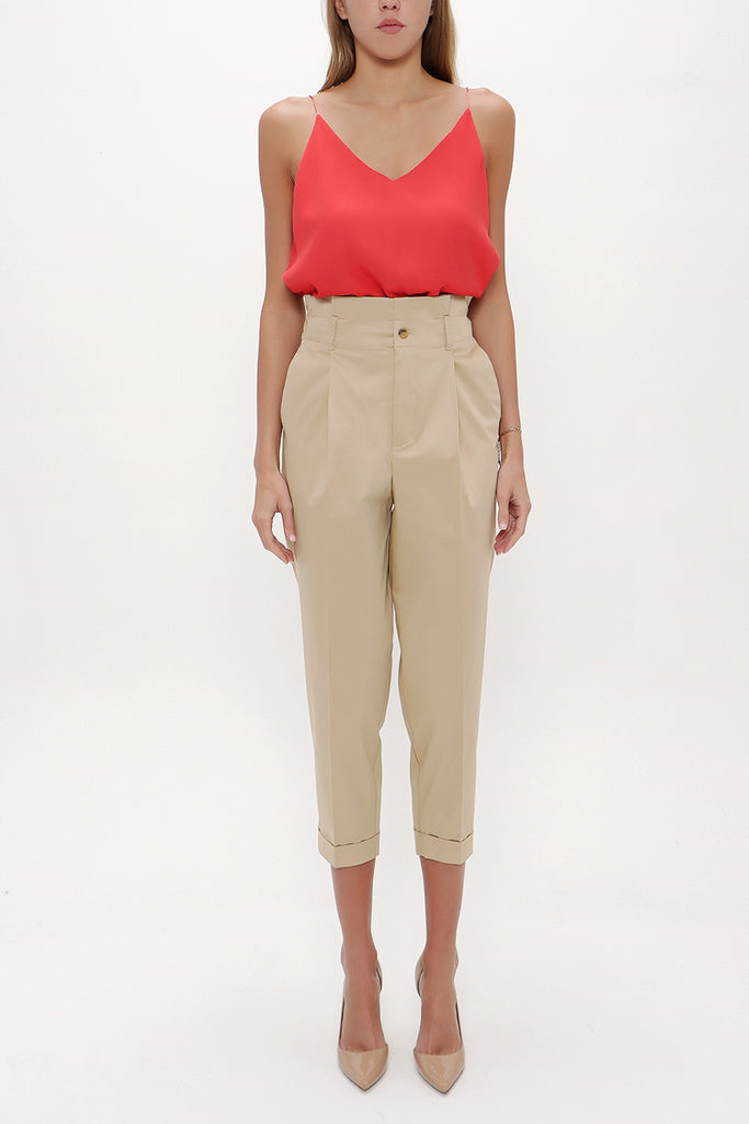 Camel Hair High waist  Pleated pants 41370