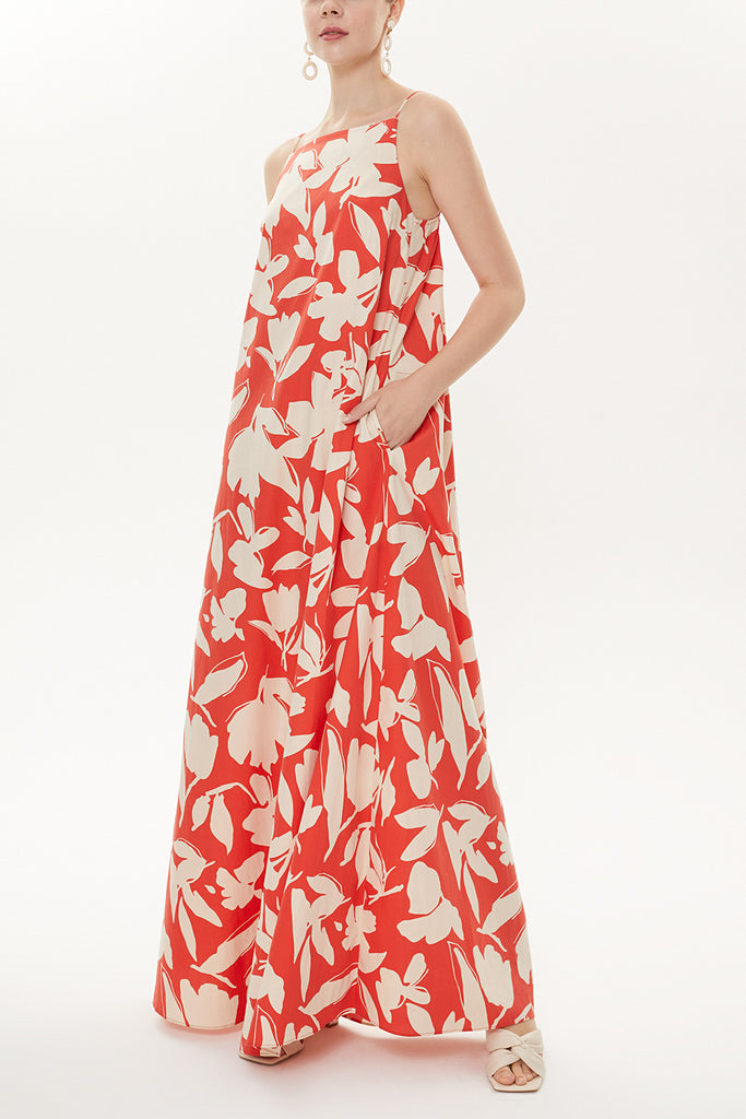 Red Ecru Low-cut back strappy dress 93475