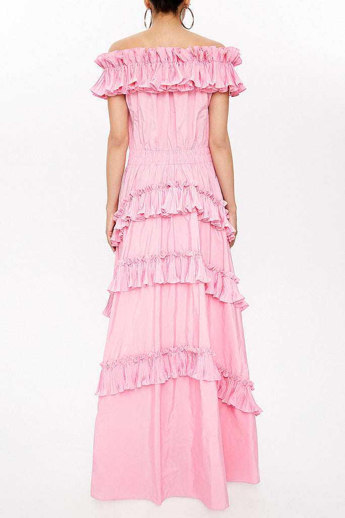 Pink Off shoulder maxi dress 93127