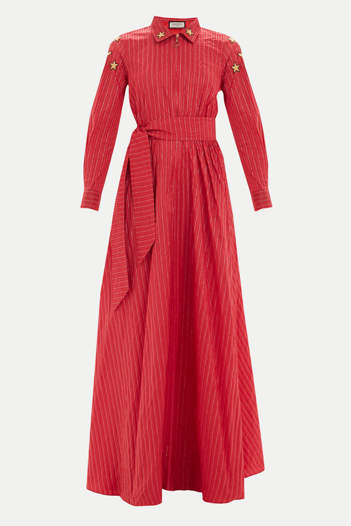 Yıldız Nakışlı Bol Kesim Uzun Elbise 92476