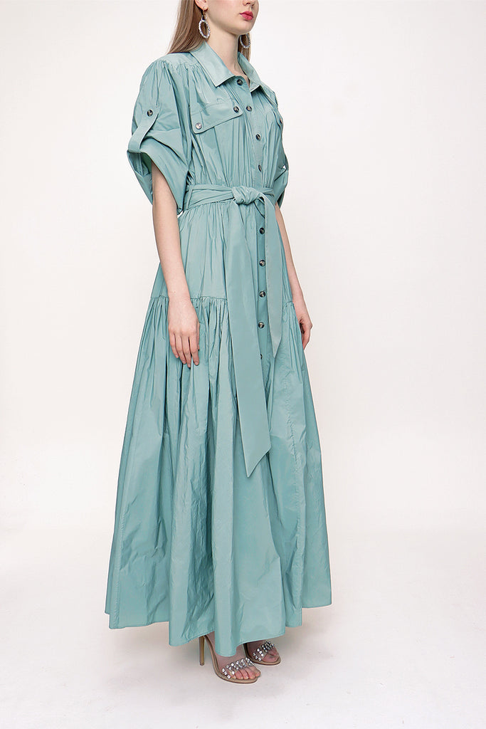 Green Wide cut maxi shirt dress 93517