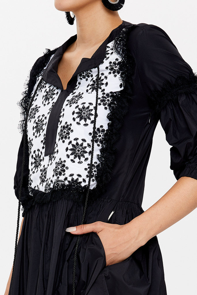 Black Pleated lace mini dress 92459