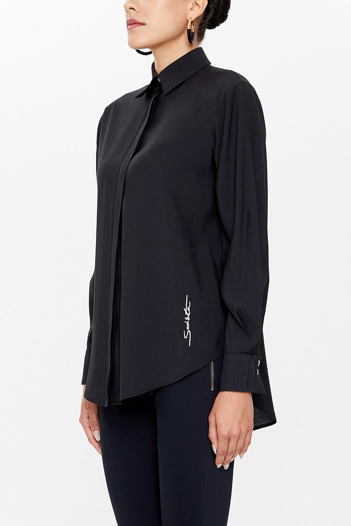 Black Embroidered wide cut shirt 10709