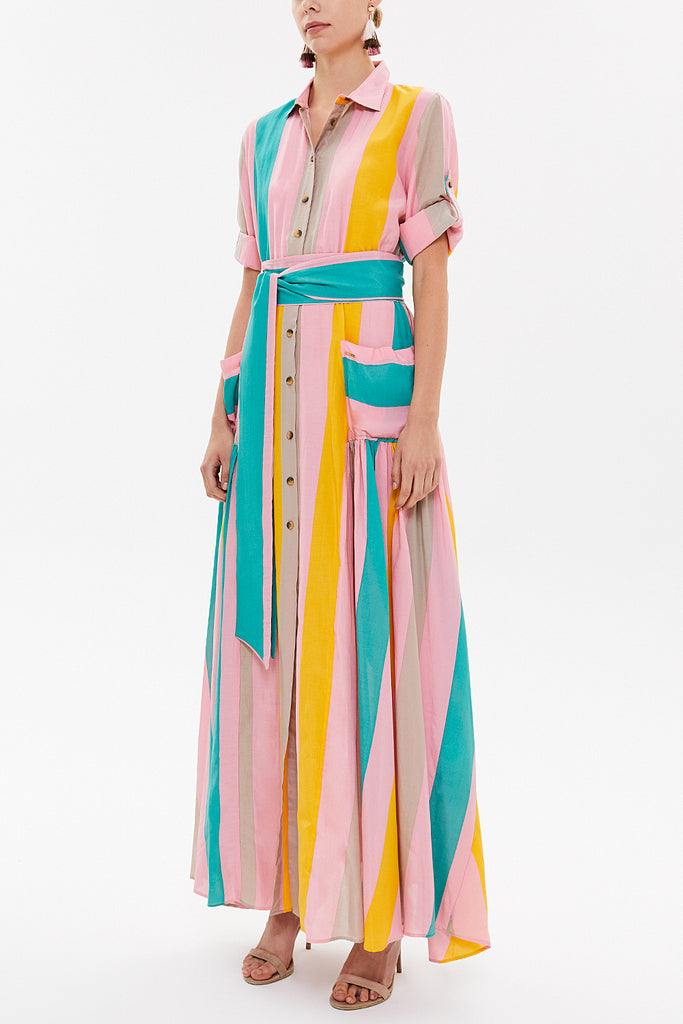 Beige Pocket and elastic maxi dress92878