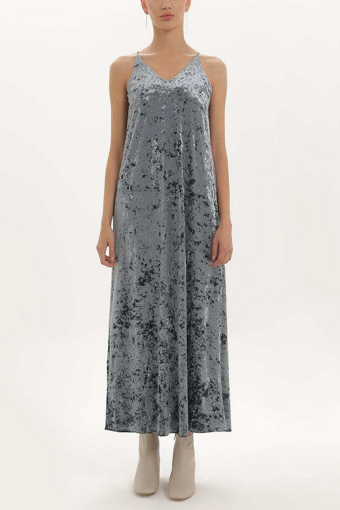 Gray Strappy velvet maxi dress 92149