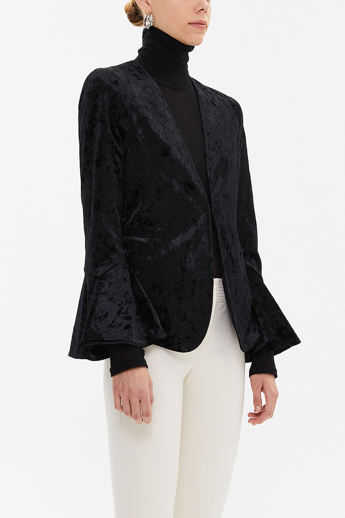 Black Ruffled sleeve velvet jacket 61043