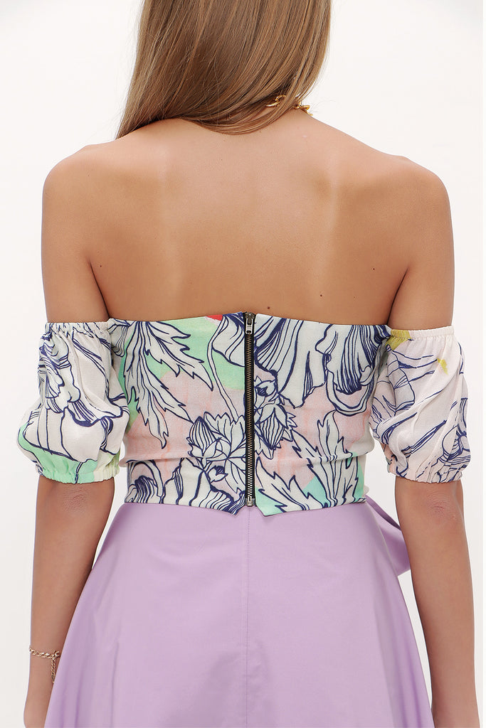 Patterned Zipped strapless blouse 19476