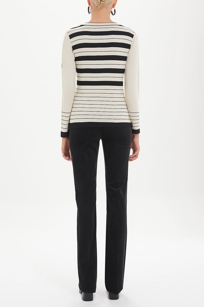 Ecru Striped and buttoned knitwear suit 28515