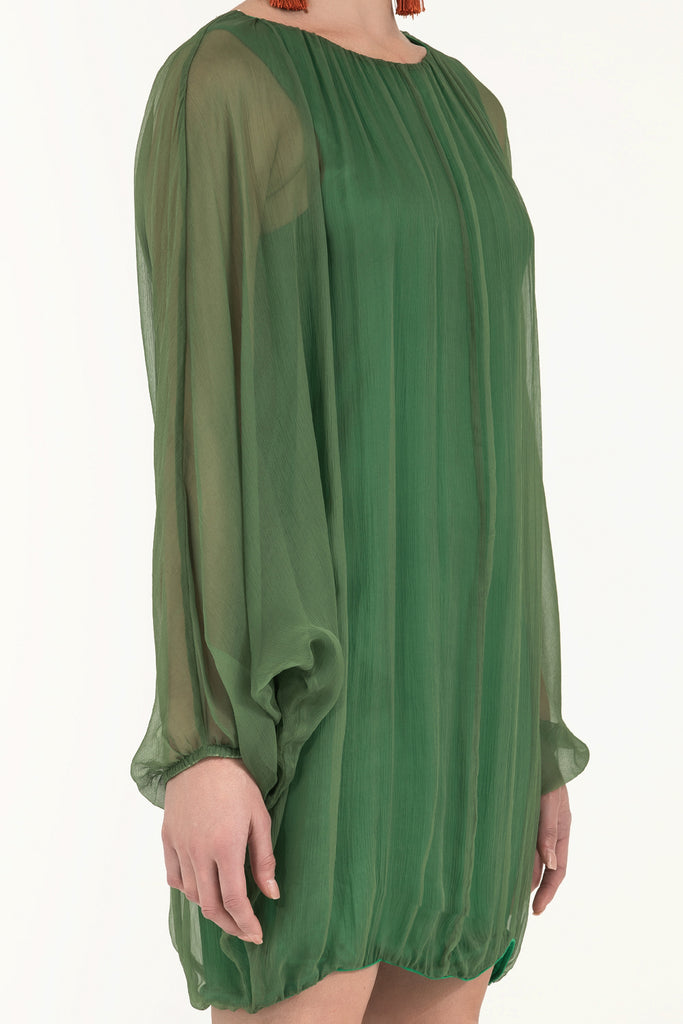 Lastikli Bol Kesim Şifon Elbise Yeşil 92085