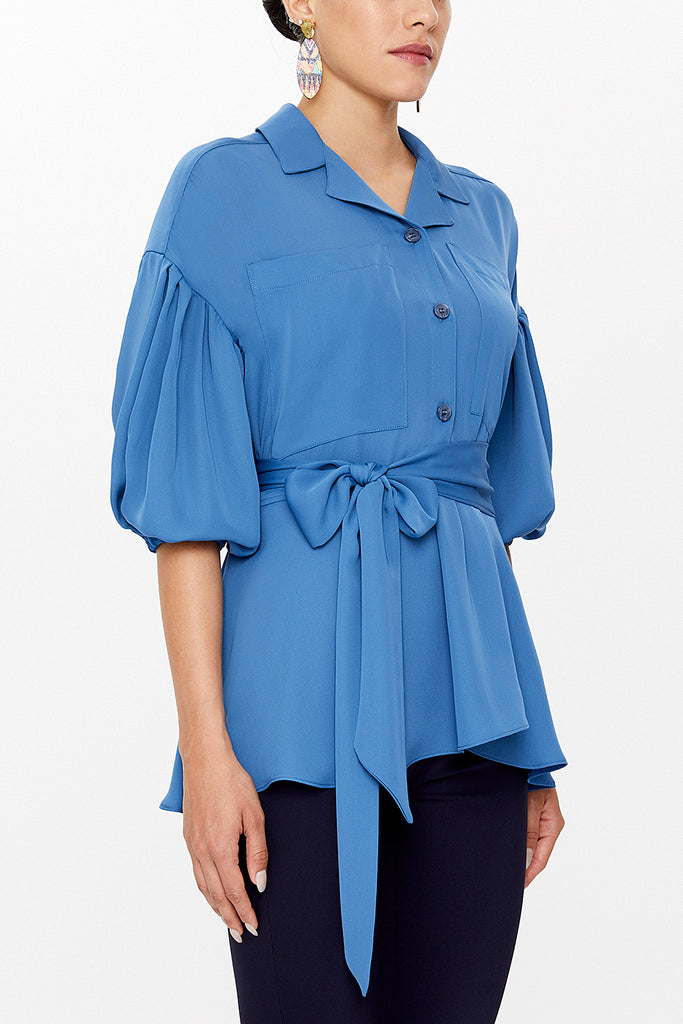 Blue Balloon sleeve    wide cut blouse  19761