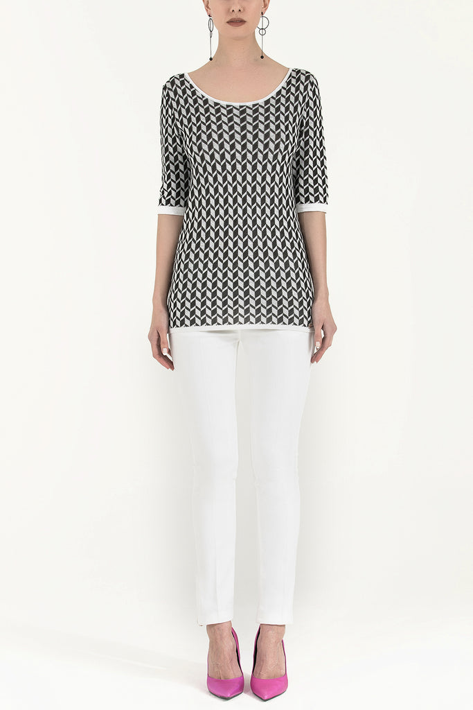 White Pattern knitted knitwear blouse 28650