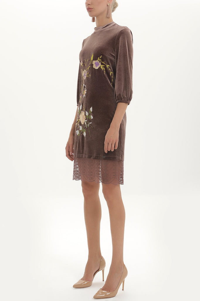 Salmon Embroidered velvet mini dress 92140