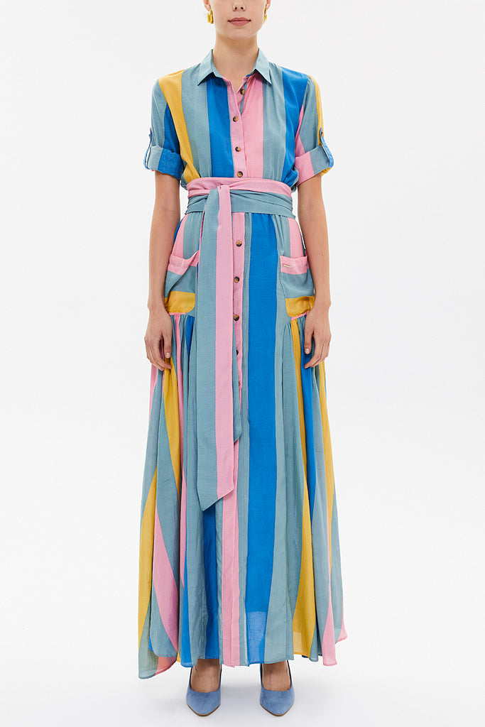 Gray Pocket and elastic maxi dress92878