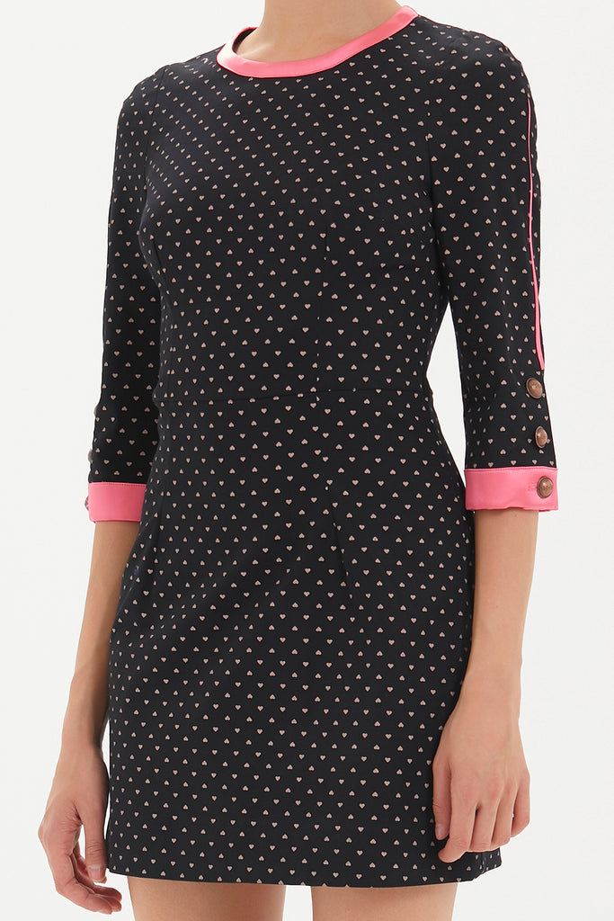 Kontrast Kumaş Mixli Mini Dar Kesim Elbise Siyah 92505