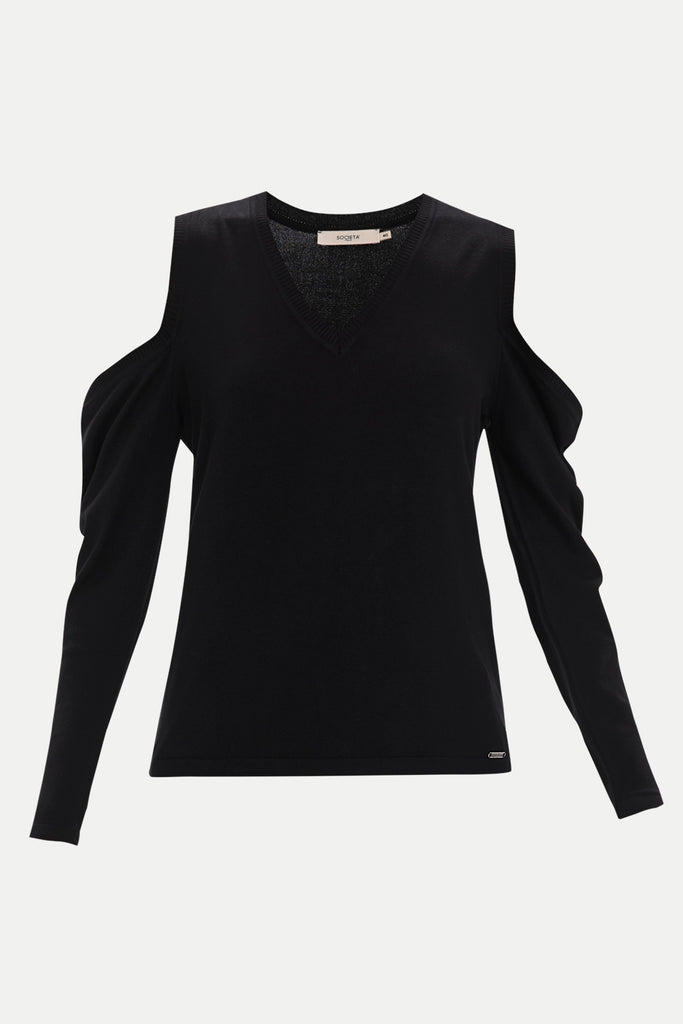 Black Shoulder-cut knitwear blouse 28748