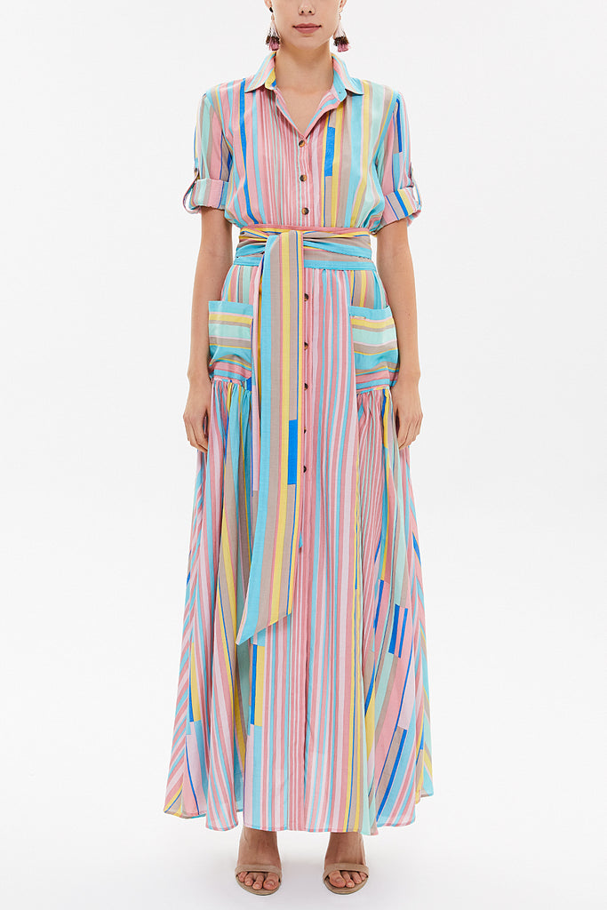 Pink Pocket and elastic maxi dress92878