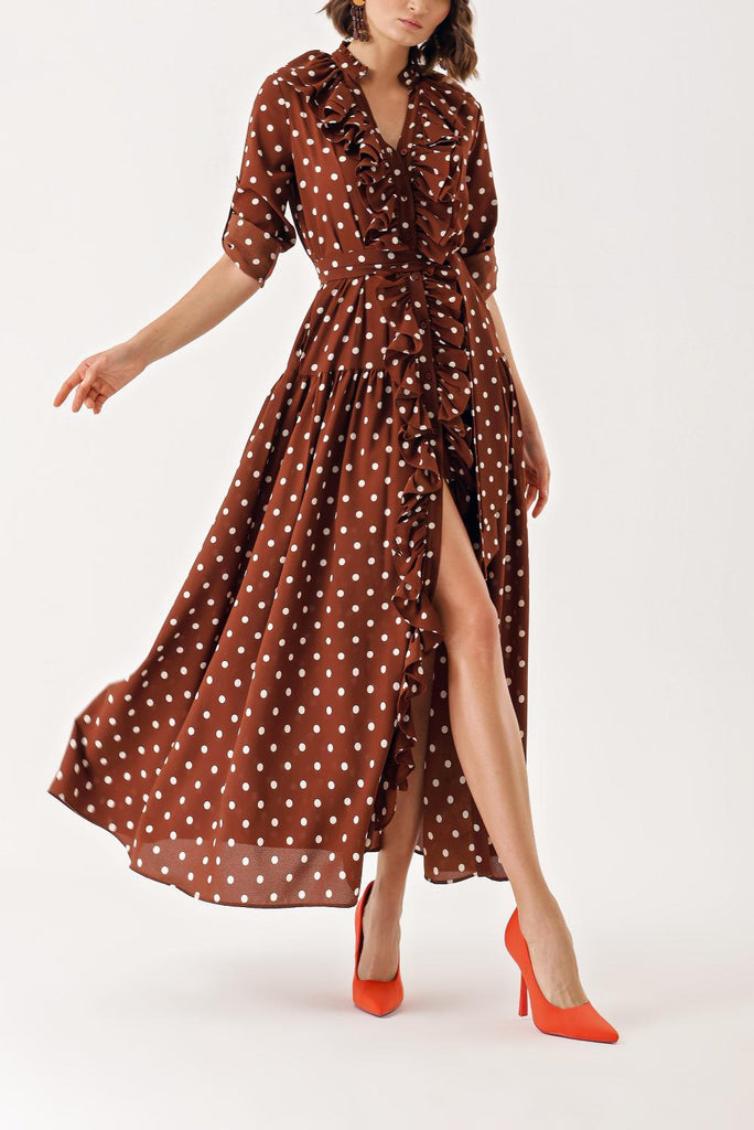 Brown Frilly long shirt dress 94347