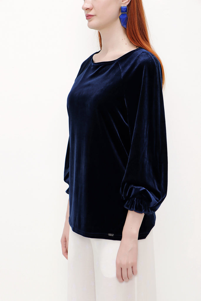 Navy Blue Velvet blouse 19646
