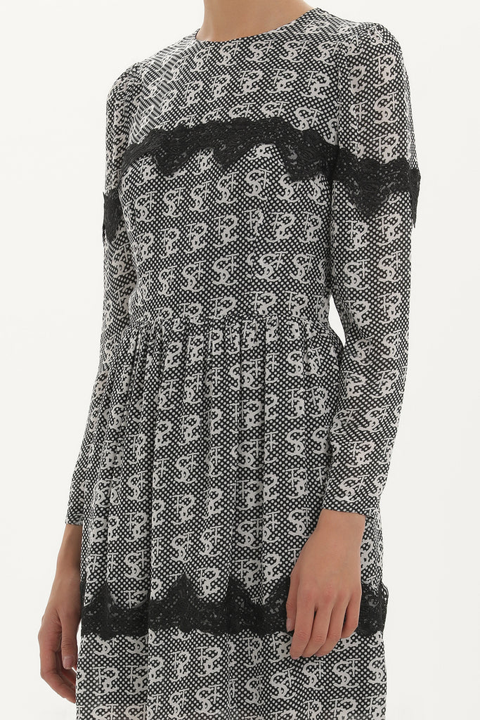 Black Patterned, guipure mini dress 91069