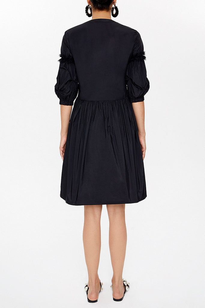 Black Pleated lace mini dress 92459