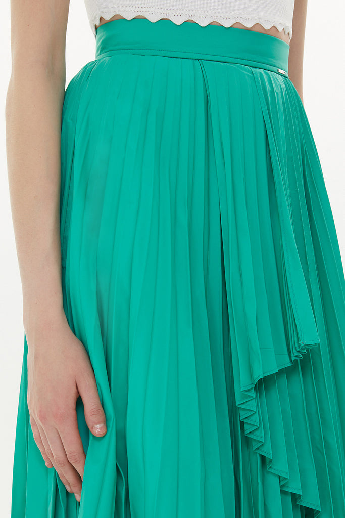 Green Pleated maxi skirt 81162