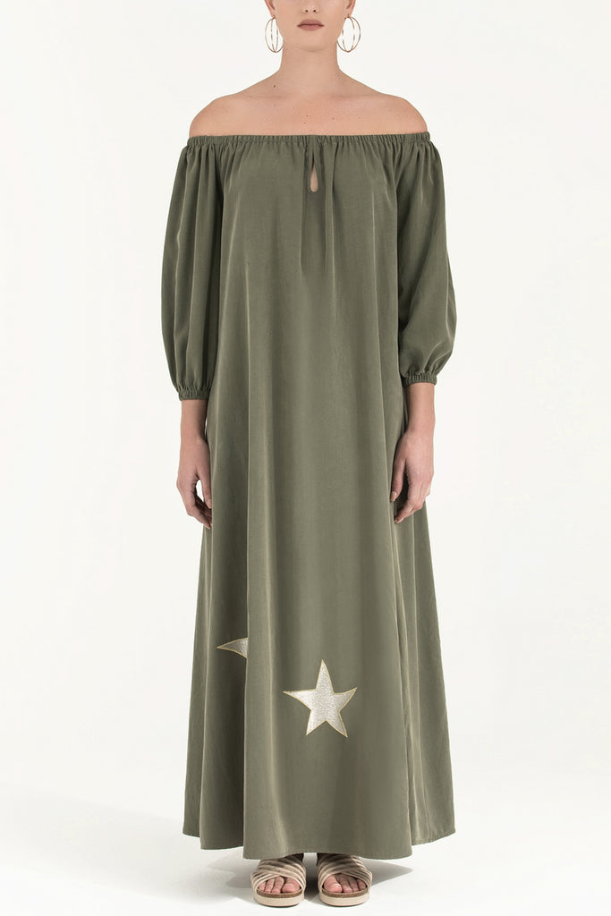 Yıldız Nakışlı Elbise Haki 92242