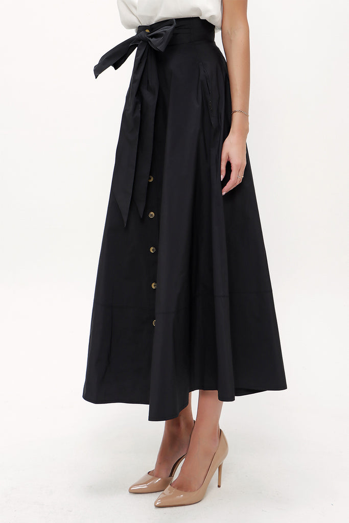 Black High waist  button skirt  81056