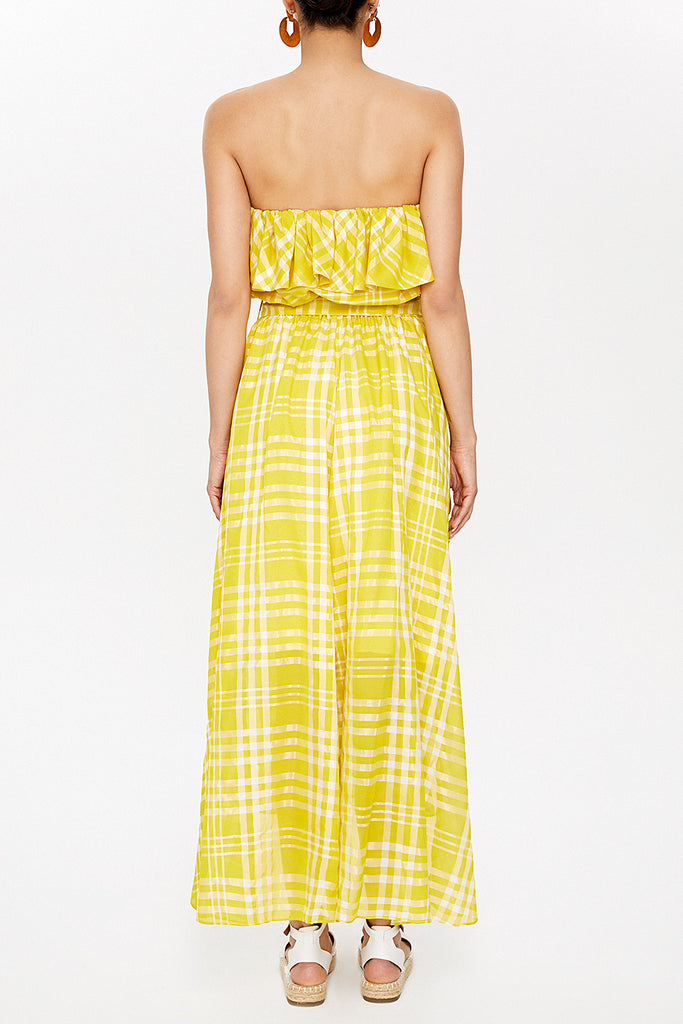 Acid Yellow Strapless waist tie dress 93116