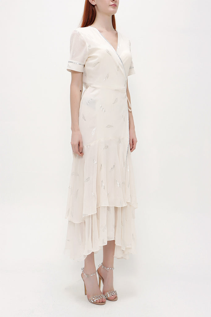 Ecru Wrap-over midi dress 92828