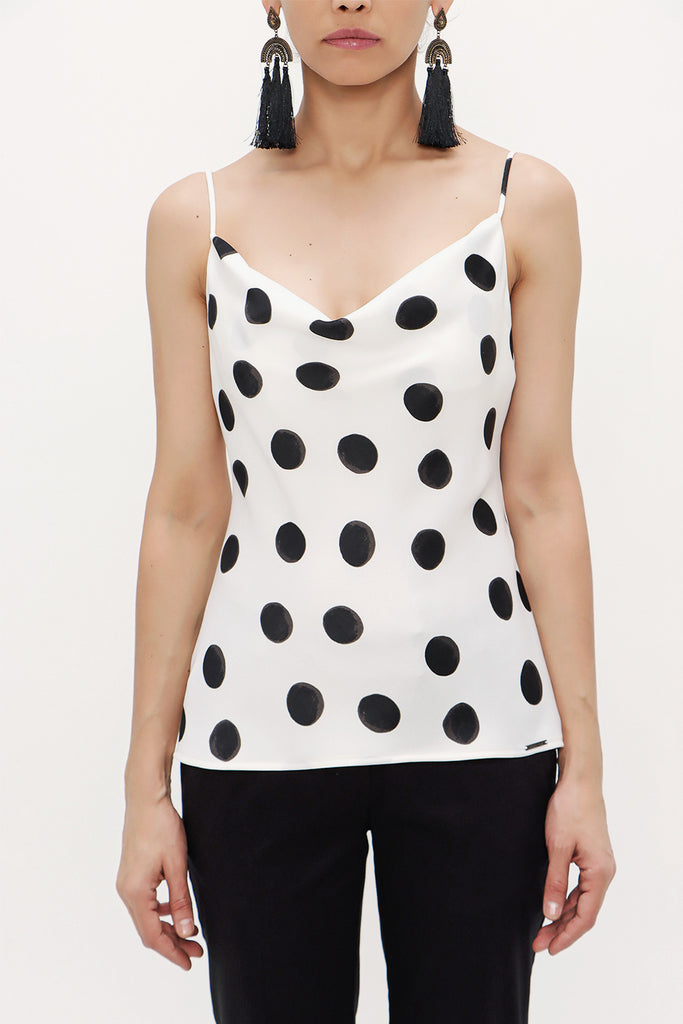 Spotted Degage collar  strappy  blouse  19755