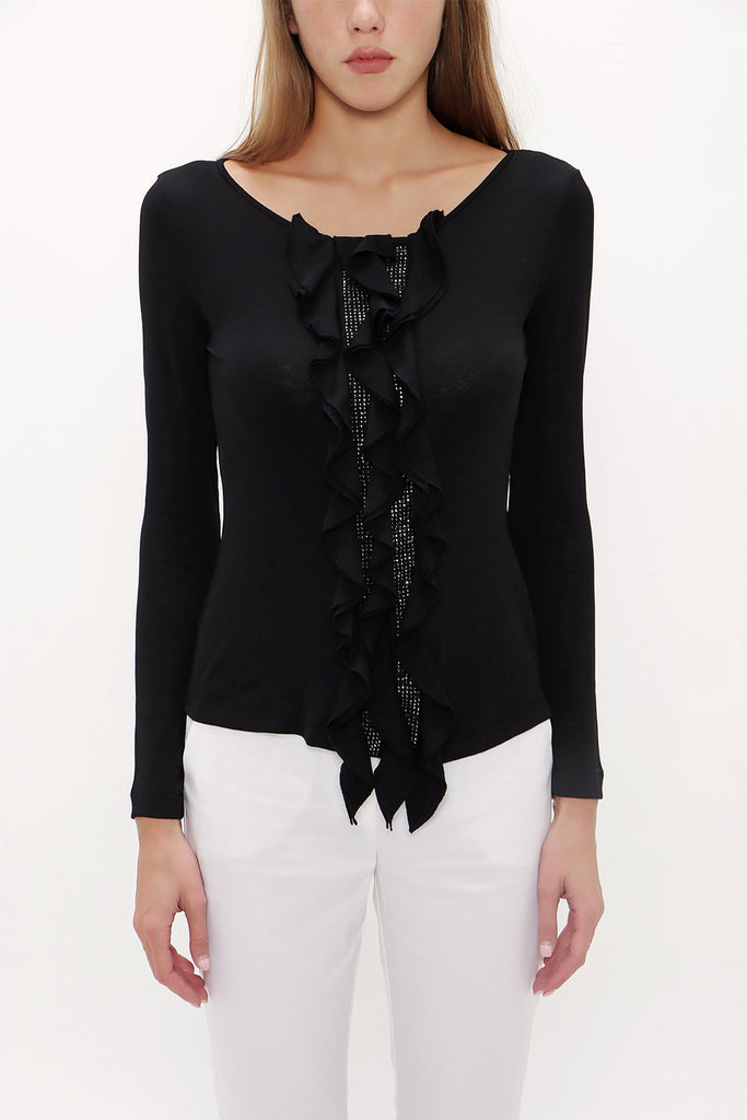 Black Knitted blouse with stone detail 19080