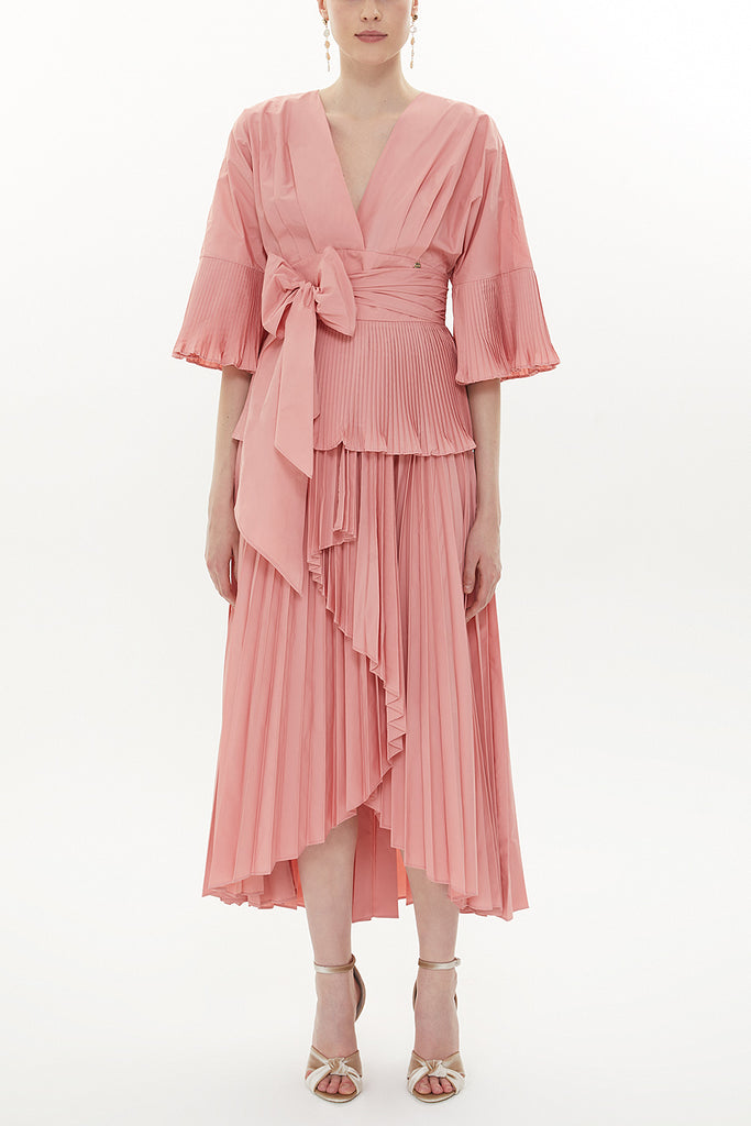 Pink Pleated V-neck blouse 19822