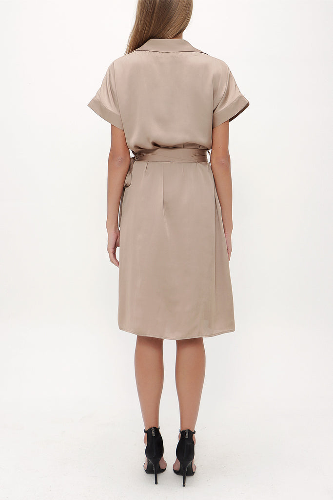 Beige Asymmetric fly midi dress 92764