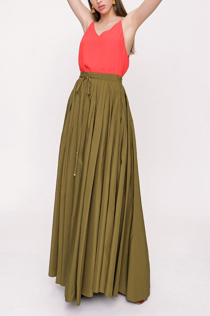 Pistachio Green Pleated maxi skirt 81206