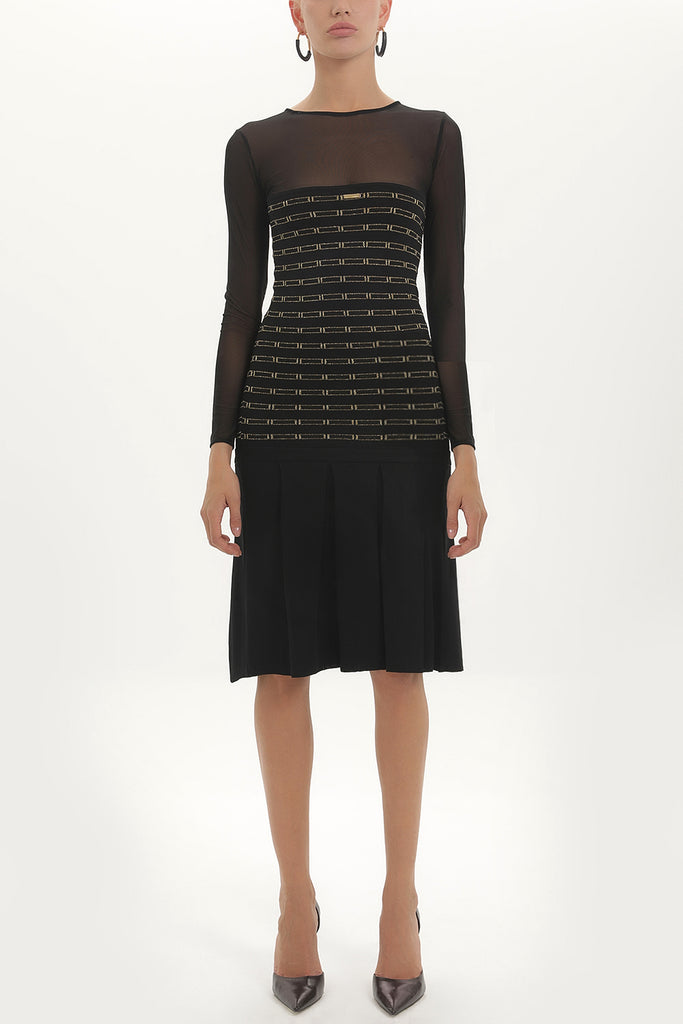 Black Pleated knit dress 27828