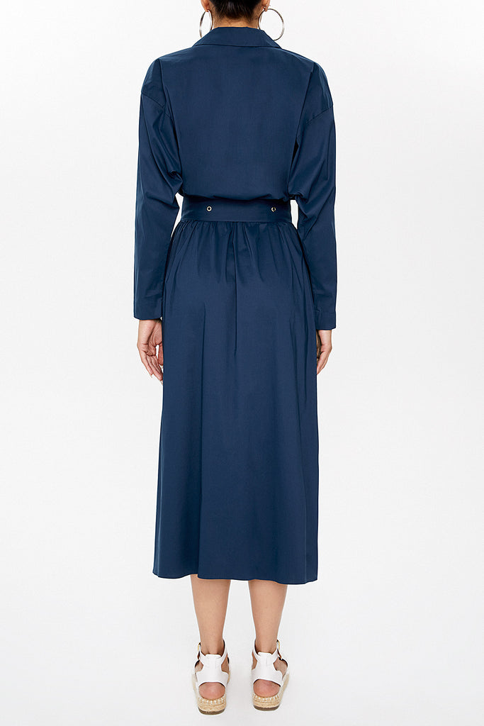 Navy Blue Belted midi dress 92874