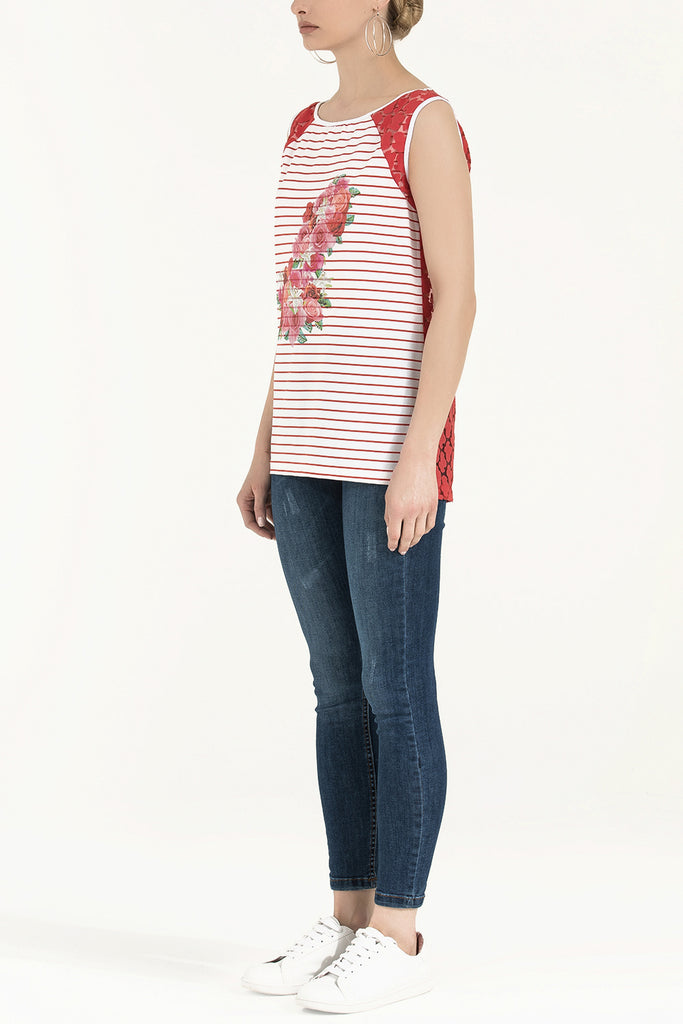 Dantelli Baskılı Bluz Kırmızı 18992