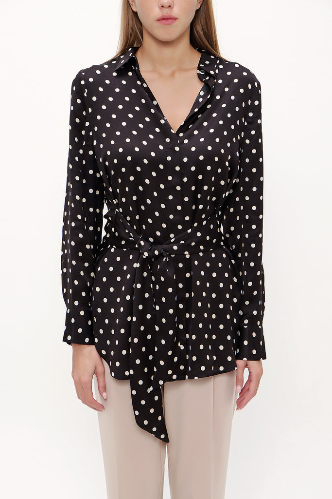 Spotted Lacu up wide cut poplin shirt 10723