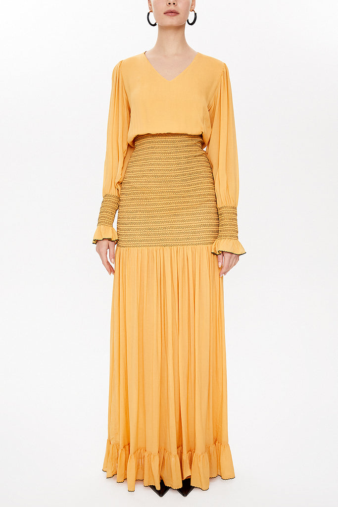 Mustard Fancy seam maxi dress 92920