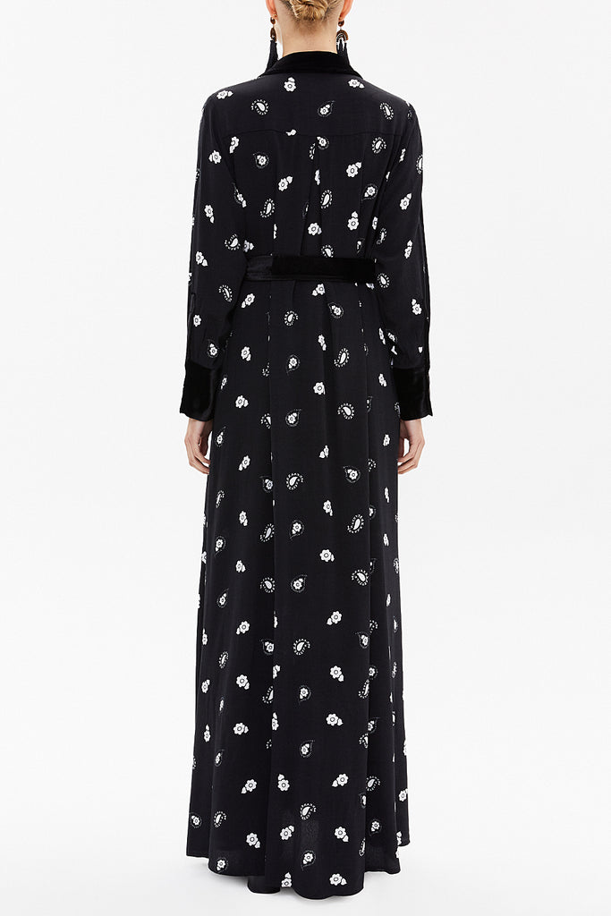 Black Velvet mix wide cut maxi dress 92568